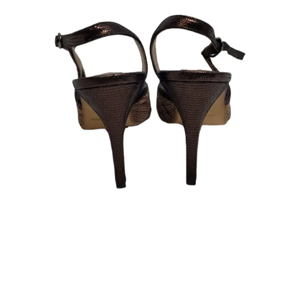 MAX STUDIO heels metallic bronze brown square toe fabric and leather slingback 8